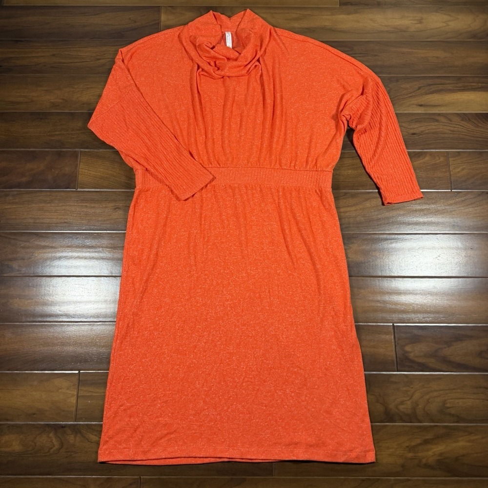 Anthropologie Daily Practice Size 3X Orange Cowl Neck Knit Sweater Midi Dress